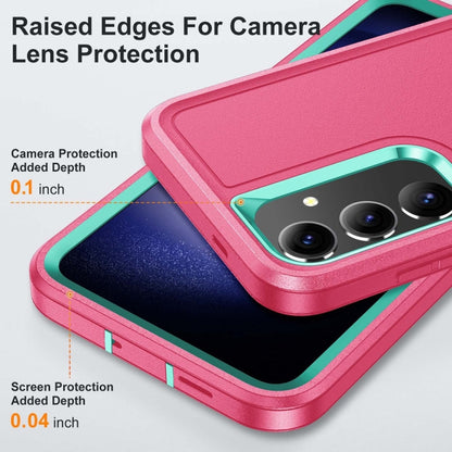 For Samsung Galaxy S24 / S25 5G Rugged PC Hybrid Silicone Phone Case with Holder(Rose Red+Light Green) - Galaxy S25 5G Cases by PMC Jewellery | Online Shopping South Africa | PMC Jewellery | Buy Now Pay Later Mobicred