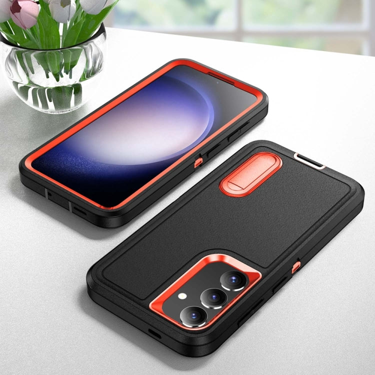 For Samsung Galaxy S24 / S25 5G Rugged PC Hybrid Silicone Phone Case with Holder(Black+Orange) - Galaxy S25 5G Cases by PMC Jewellery | Online Shopping South Africa | PMC Jewellery | Buy Now Pay Later Mobicred