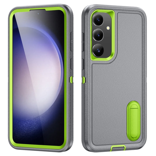 For Samsung Galaxy S24+ / S25+ 5G Rugged PC Hybrid Silicone Phone Case with Holder(Grey+Fresh Green) - Galaxy S25+ 5G Cases by PMC Jewellery | Online Shopping South Africa | PMC Jewellery | Buy Now Pay Later Mobicred