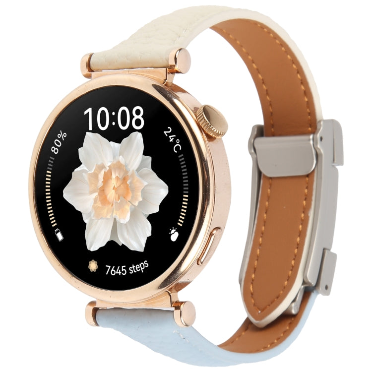 18mm Universal Slim Magnetic Buckle Genuine Leather Watch Band(Blue Beige) - free shipping - PMc TechLife - Order now!