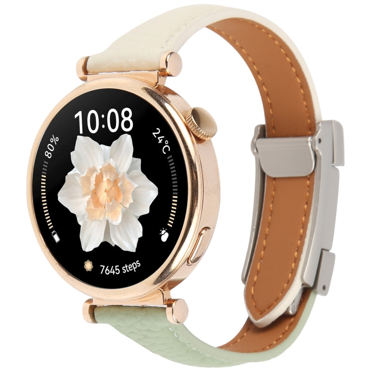 18mm Universal Slim Magnetic Buckle Genuine Leather Watch Band(Green Beige) - free shipping - PMc TechLife - Order now!