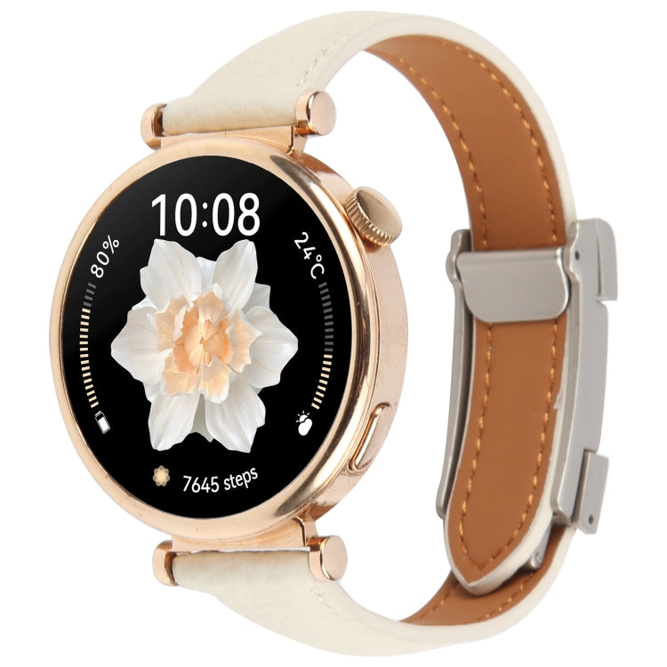 18mm Universal Slim Magnetic Buckle Genuine Leather Watch Band(Beige) - free shipping - PMc TechLife - Order now!
