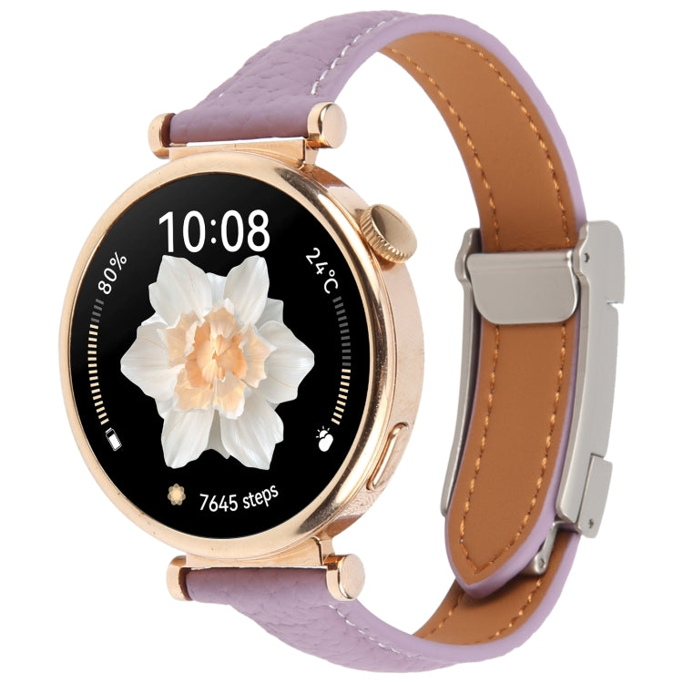 18mm Universal Slim Magnetic Buckle Genuine Leather Watch Band(Purple) - free shipping - PMc TechLife - Order now!