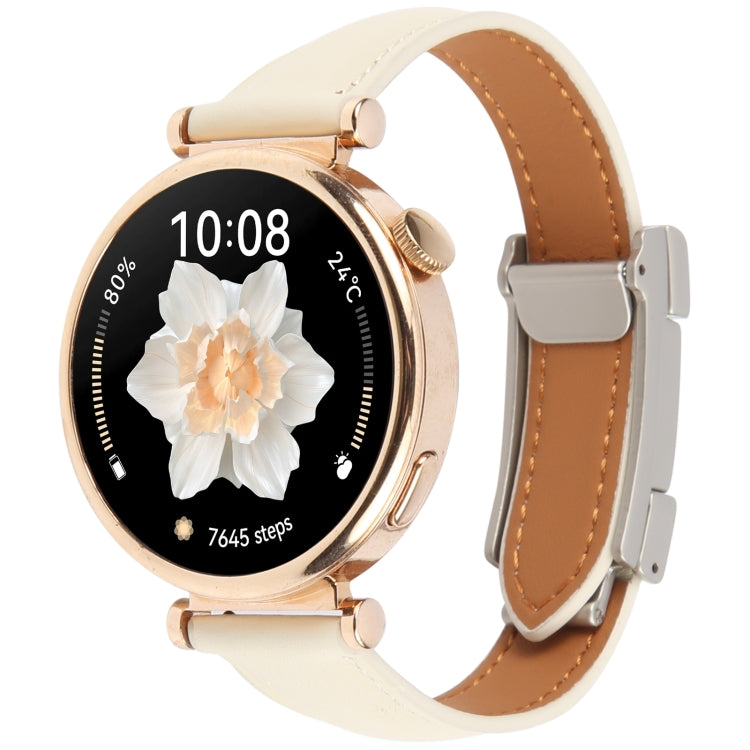 18mm Universal Slim Magnetic Buckle Genuine Leather Watch Band(Plain Weave Beige) - free shipping - PMc TechLife - Order now!