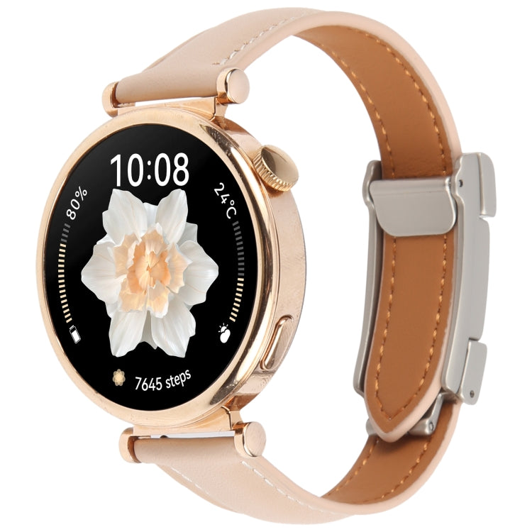 20mm Universal Slim Magnetic Buckle Genuine Leather Watch Band(Plain Weave Apricot) - 20mm Bands by PMc TechLife | Online Shopping South Africa | PMc TechLife | Buy Now Pay Later Mobicred