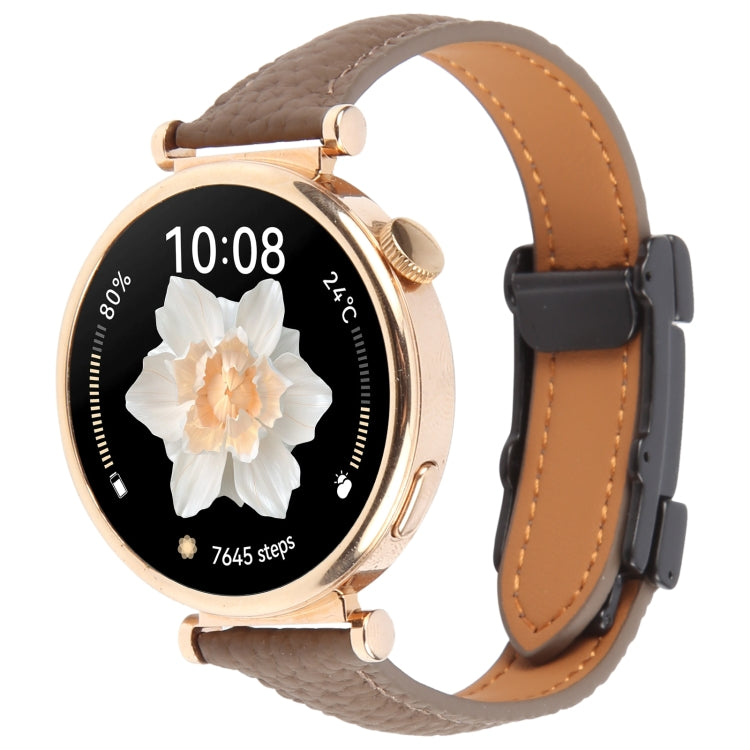 22mm Universal Slim Magnetic Buckle Genuine Leather Watch Band(Dark Brown) - free shipping - PMc TechLife - Order now!