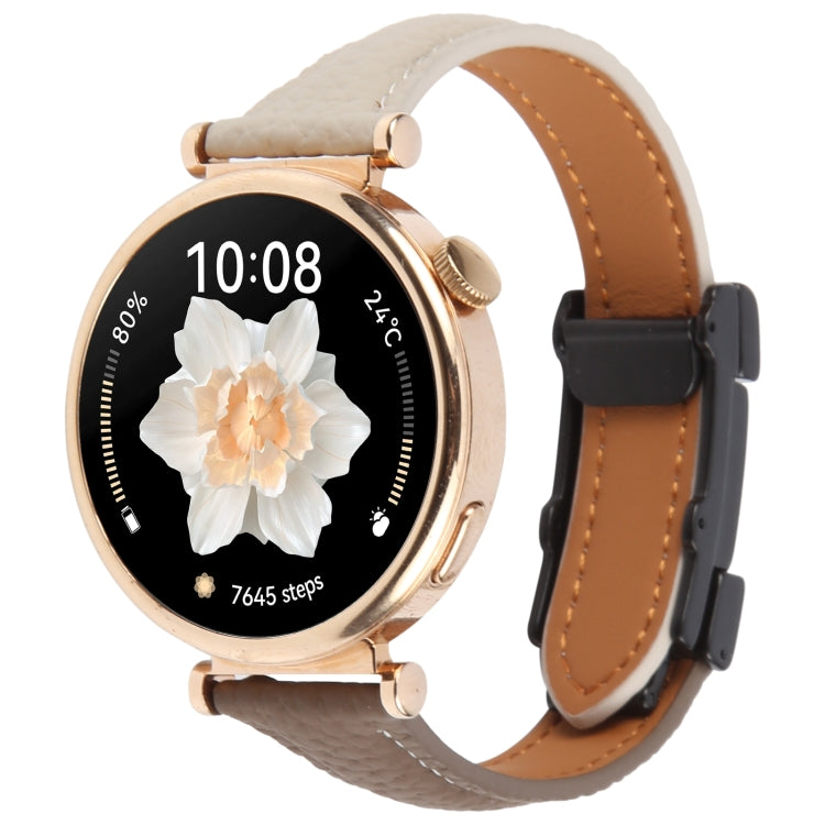 22mm Universal Slim Magnetic Buckle Genuine Leather Watch Band(Dark Brown Light Grey) - 22mm Bands by PMc TechLife | Online Shopping South Africa | PMc TechLife | Buy Now Pay Later Mobicred