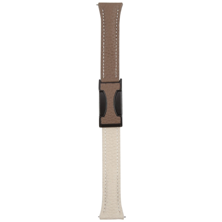 22mm Universal Slim Magnetic Buckle Genuine Leather Watch Band(Dark Brown Light Grey) - 22mm Bands by PMc TechLife | Online Shopping South Africa | PMc TechLife | Buy Now Pay Later Mobicred