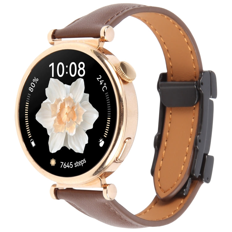 22mm Universal Slim Magnetic Buckle Genuine Leather Watch Band(Plain Weave Dark Coffee) - free shipping - PMc TechLife - Order now!