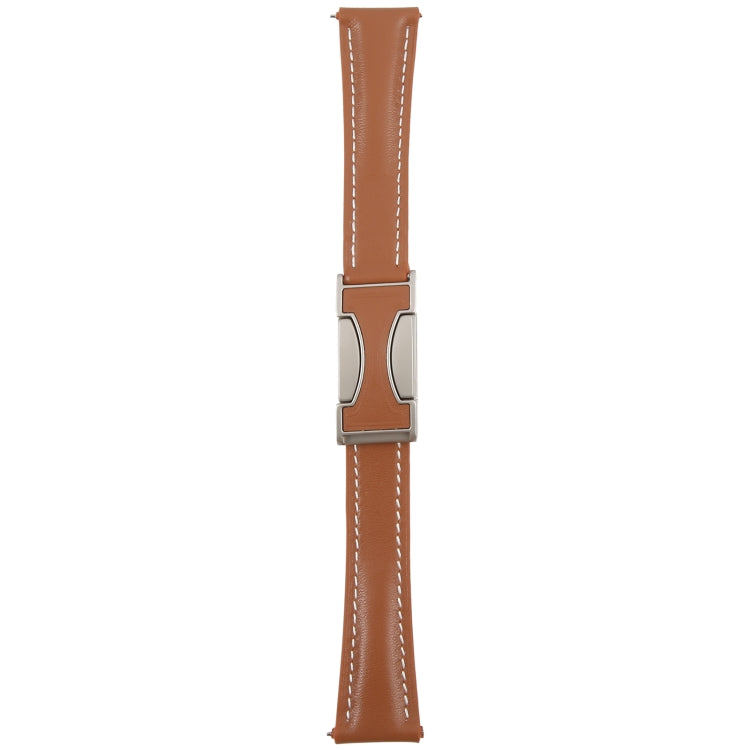 22mm Universal Slim Magnetic Buckle Genuine Leather Watch Band(Plain Weave Brown) - 22mm Bands by PMc TechLife | Online Shopping South Africa | PMc TechLife | Buy Now Pay Later Mobicred