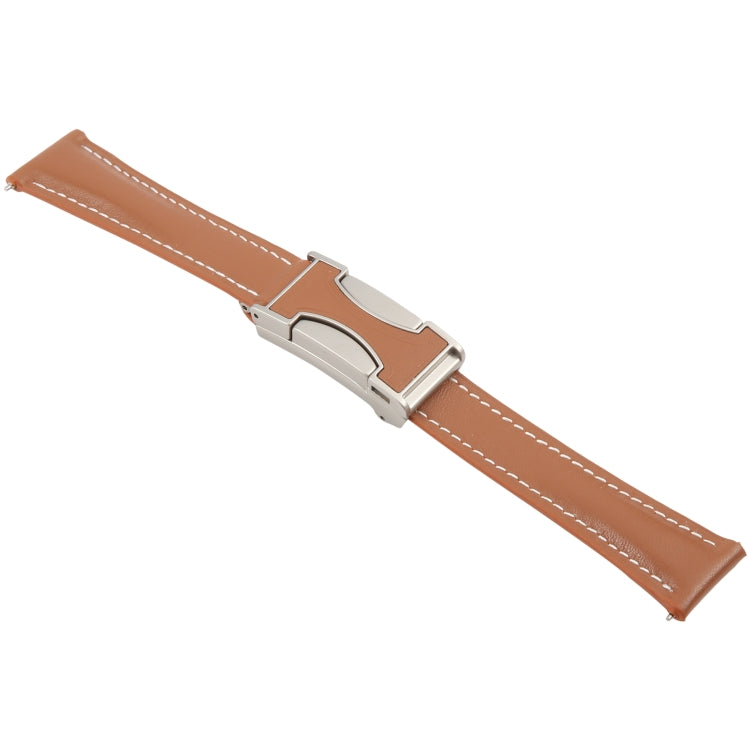 22mm Universal Slim Magnetic Buckle Genuine Leather Watch Band(Plain Weave Brown) - 22mm Bands by PMc TechLife | Online Shopping South Africa | PMc TechLife | Buy Now Pay Later Mobicred