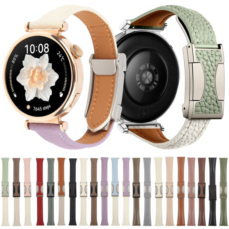 22mm Universal Slim Magnetic Buckle Genuine Leather Watch Band(Plain Weave Grey) - free shipping - PMc TechLife - Order now!