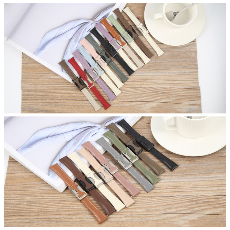 20mm Universal Slim Magnetic Buckle Genuine Leather Watch Band(Plain Weave Beige) - free shipping - PMc TechLife - Order now!