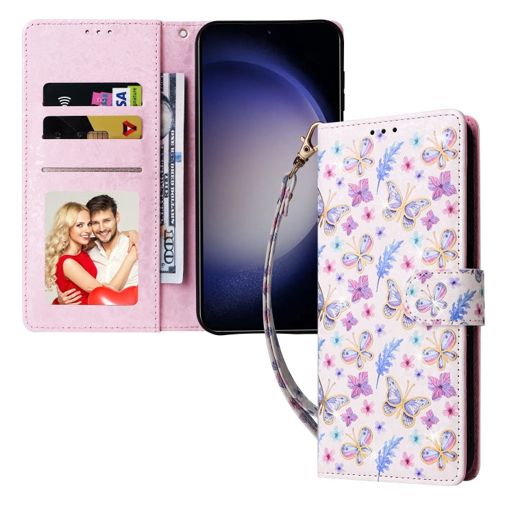 For Samsung Galaxy S25 5G Bronzing Painting RFID Leather Phone Case(Pansies) - Galaxy S25 5G Cases by PMC Jewellery | Online Shopping South Africa | PMC Jewellery | Buy Now Pay Later Mobicred