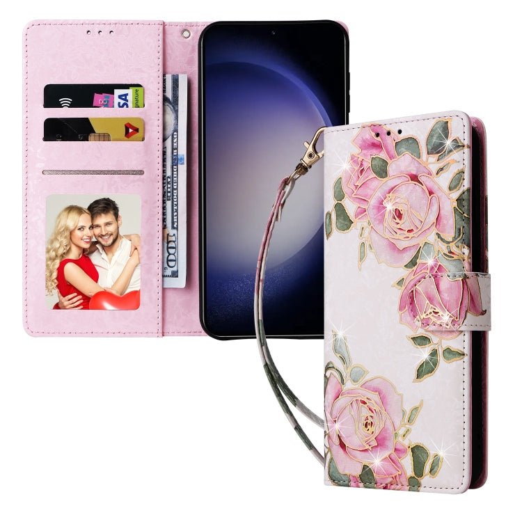 For Samsung Galaxy S25 5G Bronzing Painting RFID Leather Phone Case(Rose Flower) - Galaxy S25 5G Cases by PMC Jewellery | Online Shopping South Africa | PMC Jewellery | Buy Now Pay Later Mobicred