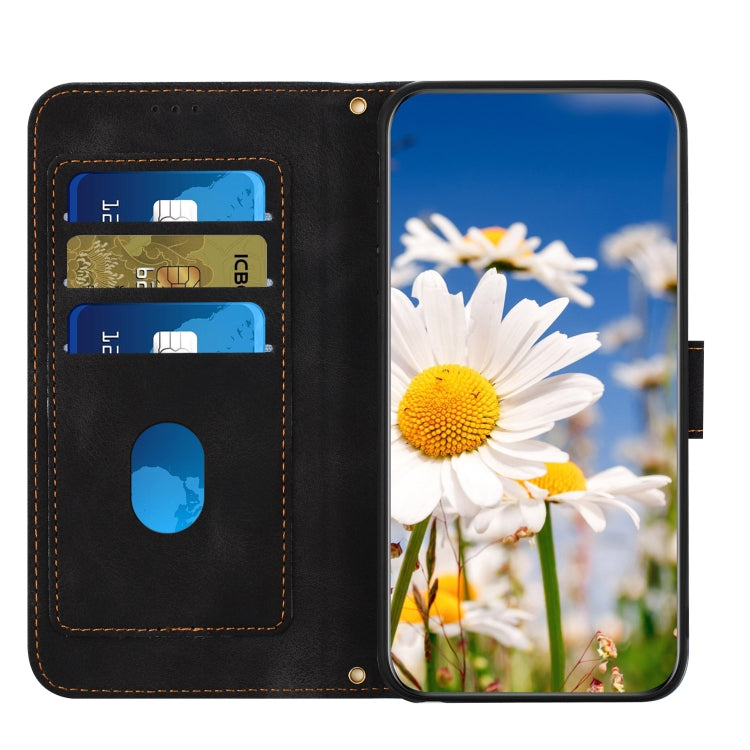 For Samsung Galaxy S25 Ultra 5G Floral Pattern Leather Phone Case with Lanyard(Black) - free shipping - PMC Jewellery - Order now!