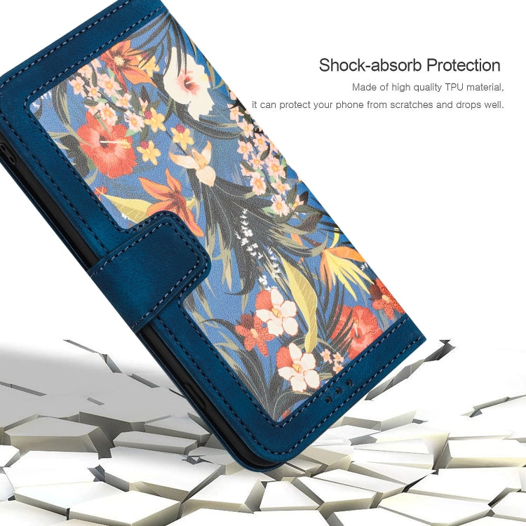 For Samsung Galaxy S25 Ultra 5G Floral Pattern Leather Phone Case with Lanyard(Dark Blue) - Galaxy S25 Ultra 5G Cases by PMC Jewellery | Online Shopping South Africa | PMC Jewellery | Buy Now Pay Later Mobicred