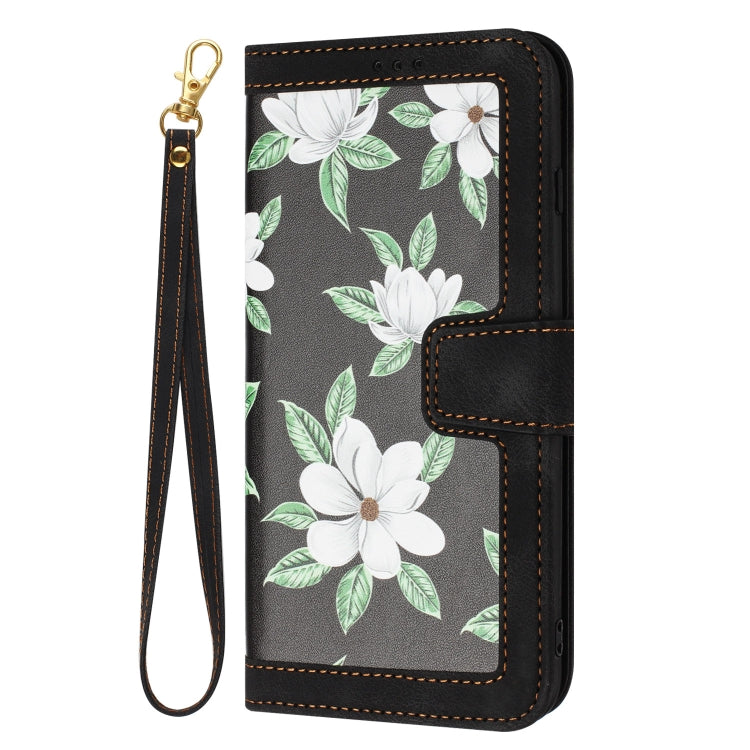 For Samsung Galaxy S25 5G Floral Pattern Leather Phone Case with Lanyard(Black) - Galaxy S25 5G Cases by PMC Jewellery | Online Shopping South Africa | PMC Jewellery | Buy Now Pay Later Mobicred