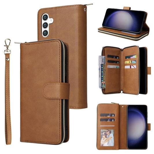 For Samsung Galaxy S25 5G 9-Card Slots Zipper Wallet Bag Leather Phone Case(Brown) - Galaxy S25 5G Cases by PMC Jewellery | Online Shopping South Africa | PMC Jewellery | Buy Now Pay Later Mobicred