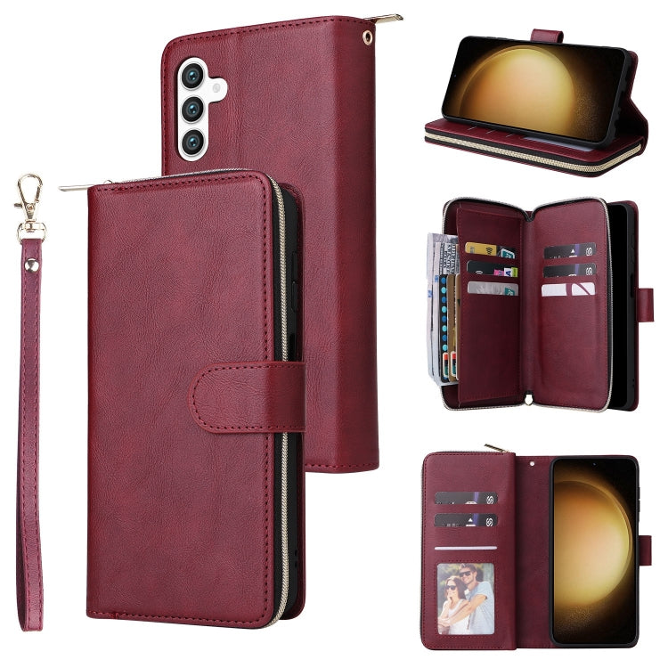 For Samsung Galaxy S25+ 5G 9-Card Slots Zipper Wallet Bag Leather Phone Case(Wine Red) - Galaxy S25+ 5G Cases by PMC Jewellery | Online Shopping South Africa | PMC Jewellery | Buy Now Pay Later Mobicred