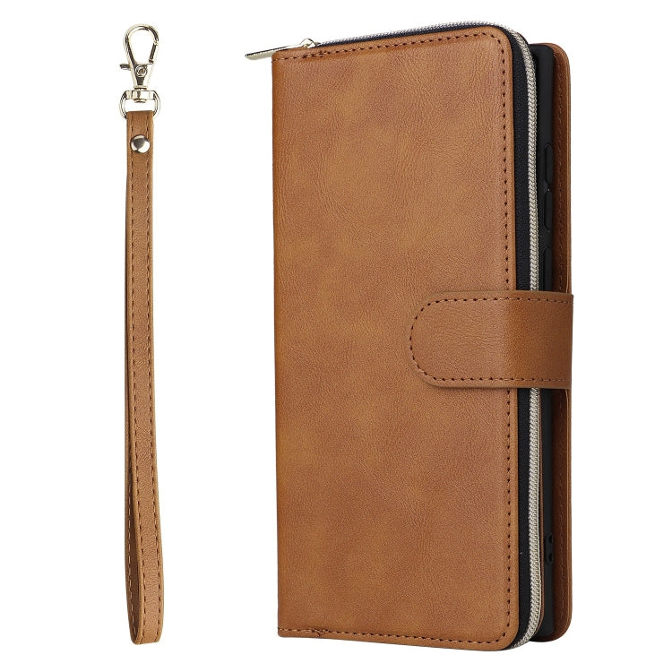 For Samsung Galaxy S25 Ultra 5G 9-Card Slots Zipper Wallet Bag Leather Phone Case(Brown) - Galaxy S25 Ultra 5G Cases by PMC Jewellery | Online Shopping South Africa | PMC Jewellery | Buy Now Pay Later Mobicred