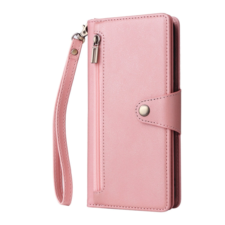 For Samsung Galaxy S25 5G Rivet Buckle 9 Cards Three Fold Leather Phone Case(Rose Gold) - Galaxy S25 5G Cases by PMC Jewellery | Online Shopping South Africa | PMC Jewellery | Buy Now Pay Later Mobicred