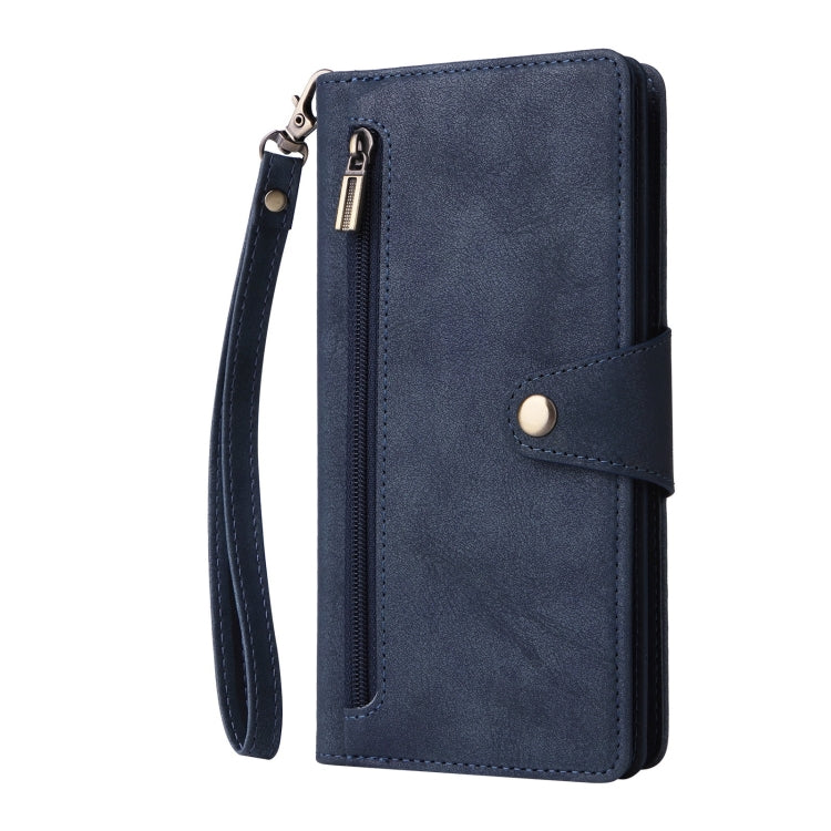 For Samsung Galaxy S25 5G Rivet Buckle 9 Cards Three Fold Leather Phone Case(Blue) - Galaxy S25 5G Cases by PMC Jewellery | Online Shopping South Africa | PMC Jewellery | Buy Now Pay Later Mobicred