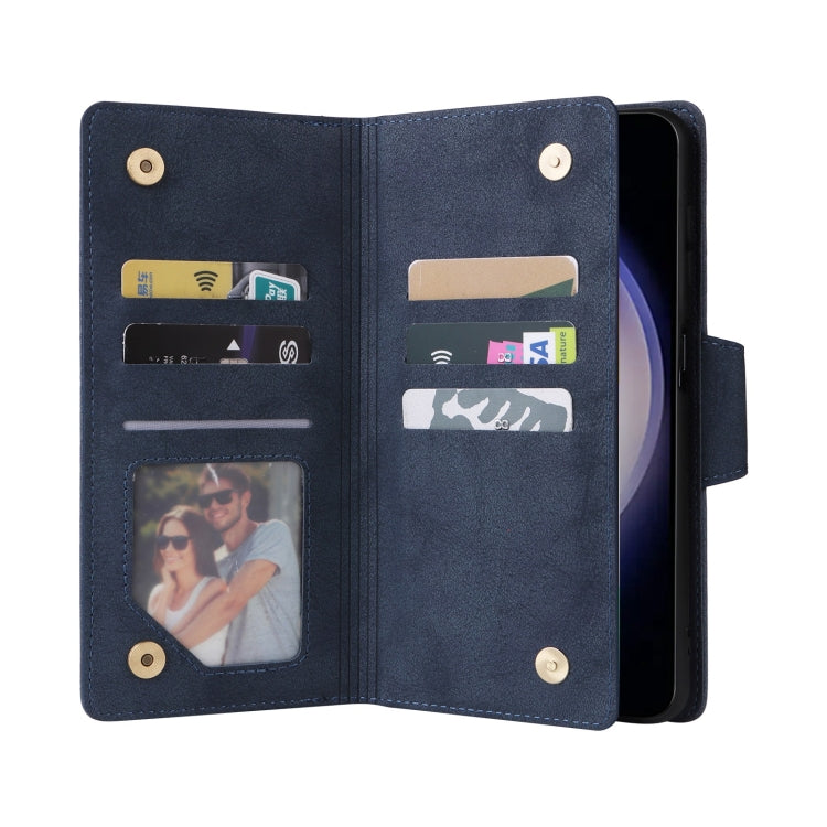 For Samsung Galaxy S25 5G Rivet Buckle 9 Cards Three Fold Leather Phone Case(Blue) - Galaxy S25 5G Cases by PMC Jewellery | Online Shopping South Africa | PMC Jewellery | Buy Now Pay Later Mobicred