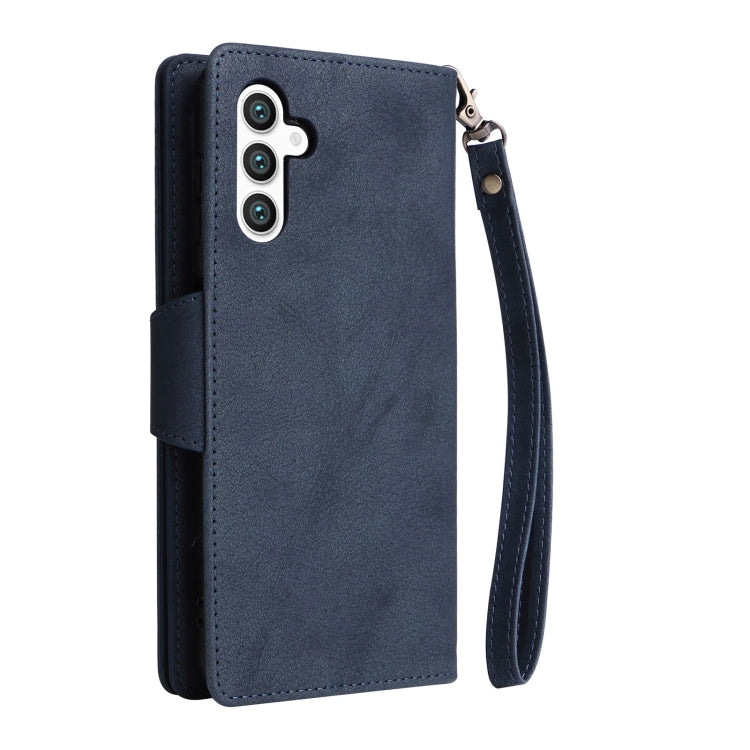 For Samsung Galaxy S25+ 5G Rivet Buckle 9 Cards Three Fold Leather Phone Case(Blue) - Galaxy S25+ 5G Cases by PMC Jewellery | Online Shopping South Africa | PMC Jewellery | Buy Now Pay Later Mobicred