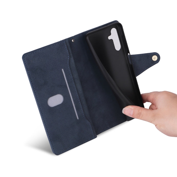 For Samsung Galaxy S25+ 5G Rivet Buckle 9 Cards Three Fold Leather Phone Case(Blue) - Galaxy S25+ 5G Cases by PMC Jewellery | Online Shopping South Africa | PMC Jewellery | Buy Now Pay Later Mobicred