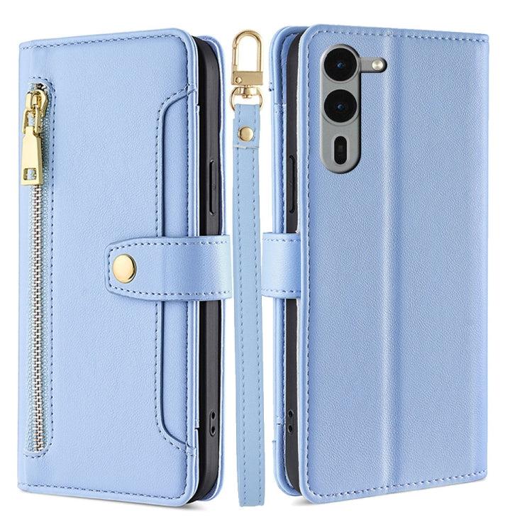For Fujitsu Arrows We2 Plus Sheep Texture Cross-body Zipper Wallet Leather Phone Case(Blue) - free shipping - PMC TechLife - Order now!