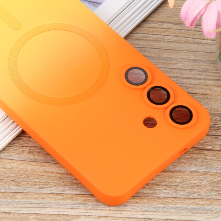 For Samsung Galaxy S25 5G Liquid TPU Silicone Gradient MagSafe Phone Case(Orange Yellow) - Galaxy S25 5G Cases by PMC TechLife | Online Shopping South Africa | PMC TechLife | Buy Now Pay Later Mobicred