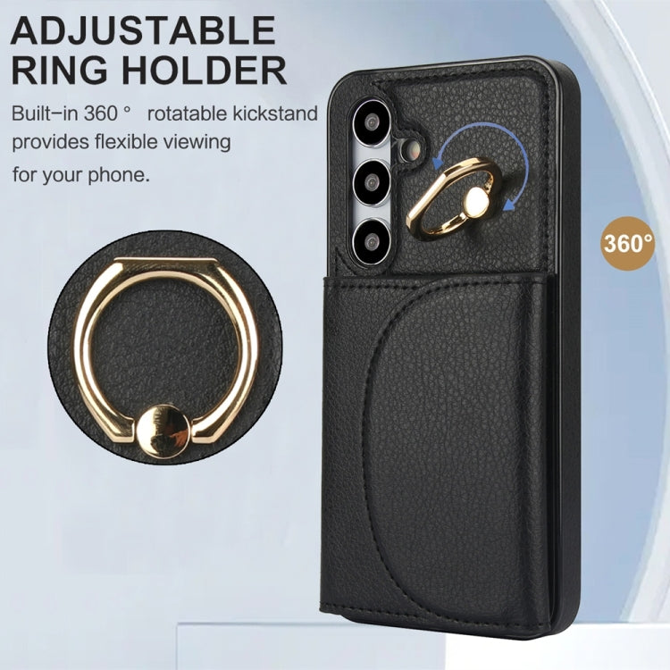 For Samsung Galaxy S25 5G Ring Holder Card Bag Skin Feel Phone Case(Black) - Galaxy S25 5G Cases by PMC Jewellery | Online Shopping South Africa | PMC Jewellery | Buy Now Pay Later Mobicred