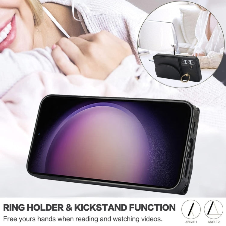 For Samsung Galaxy S25 5G Ring Holder Card Bag Skin Feel Phone Case(Black) - Galaxy S25 5G Cases by PMC Jewellery | Online Shopping South Africa | PMC Jewellery | Buy Now Pay Later Mobicred