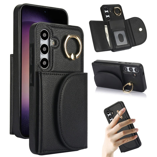 For Samsung Galaxy S25+ 5G Ring Holder Card Bag Skin Feel Phone Case(Black) - Galaxy S25+ 5G Cases by PMC Jewellery | Online Shopping South Africa | PMC Jewellery | Buy Now Pay Later Mobicred