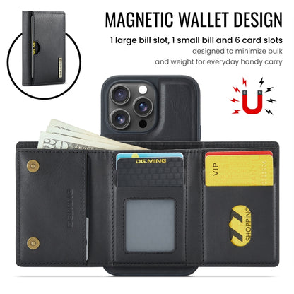 For iPhone 16 Pro Max DG.MING M6 Series RFID Tri-fold Card Bag Removable Leather Phone Case(Black) - iPhone 16 Pro Max Cases by DG.MING | Online Shopping South Africa | PMC Jewellery | Buy Now Pay Later Mobicred