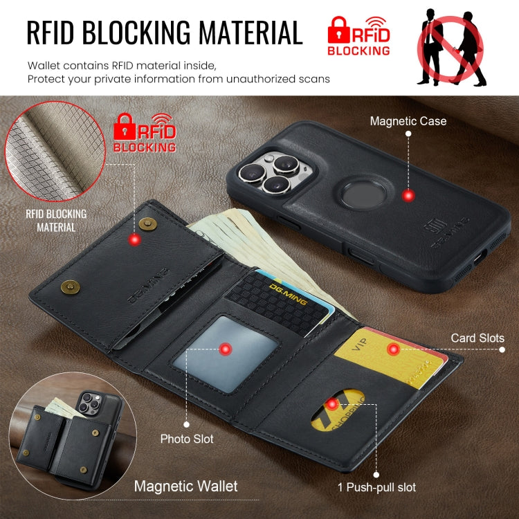 For iPhone 16 Pro DG.MING M6 Series RFID Tri-fold Card Bag Removable Leather Phone Case(Black) - iPhone 16 Pro Cases by DG.MING | Online Shopping South Africa | PMC Jewellery | Buy Now Pay Later Mobicred