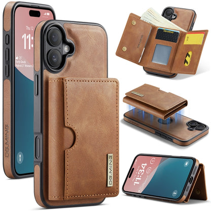 For iPhone 16 Plus DG.MING M6 Series RFID Tri-fold Card Bag Removable Leather Phone Case(Brown) - iPhone 16 Plus Cases by DG.MING | Online Shopping South Africa | PMC Jewellery | Buy Now Pay Later Mobicred