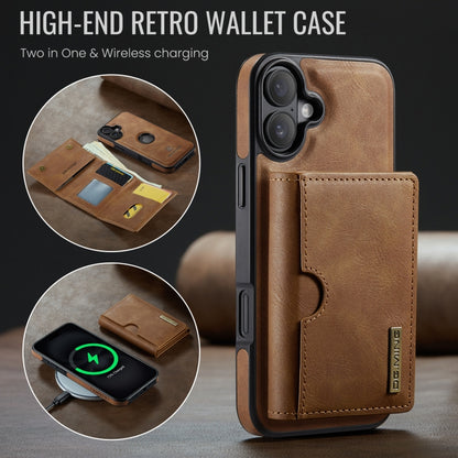 For iPhone 16 Plus DG.MING M6 Series RFID Tri-fold Card Bag Removable Leather Phone Case(Brown) - iPhone 16 Plus Cases by DG.MING | Online Shopping South Africa | PMC Jewellery | Buy Now Pay Later Mobicred