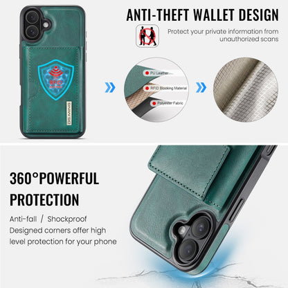 For iPhone 16 DG.MING M6 Series RFID Tri-fold Card Bag Removable Leather Phone Case(Green) - iPhone 16 Cases by DG.MING | Online Shopping South Africa | PMC Jewellery | Buy Now Pay Later Mobicred