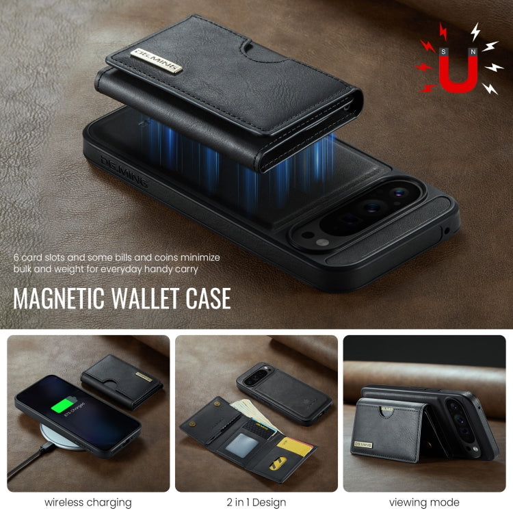 For Google Pixel 9 Pro XL DG.MING M6 Series RFID Tri-fold Card Bag Removable Leather Phone Case(Black) - Google Cases by DG.MING | Online Shopping South Africa | PMC TechLife | Buy Now Pay Later Mobicred