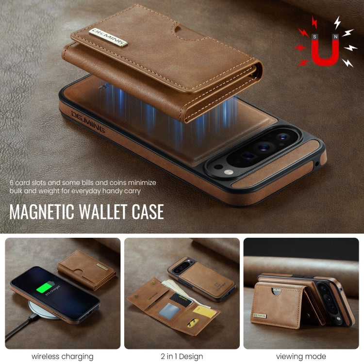 For Google Pixel 9 Pro XL DG.MING M6 Series RFID Tri-fold Card Bag Removable Leather Phone Case(Brown) - Google Cases by DG.MING | Online Shopping South Africa | PMC TechLife | Buy Now Pay Later Mobicred