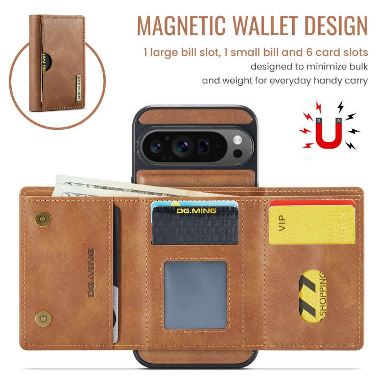 For Google Pixel 9 Pro XL DG.MING M6 Series RFID Tri-fold Card Bag Removable Leather Phone Case(Brown) - Google Cases by DG.MING | Online Shopping South Africa | PMC TechLife | Buy Now Pay Later Mobicred