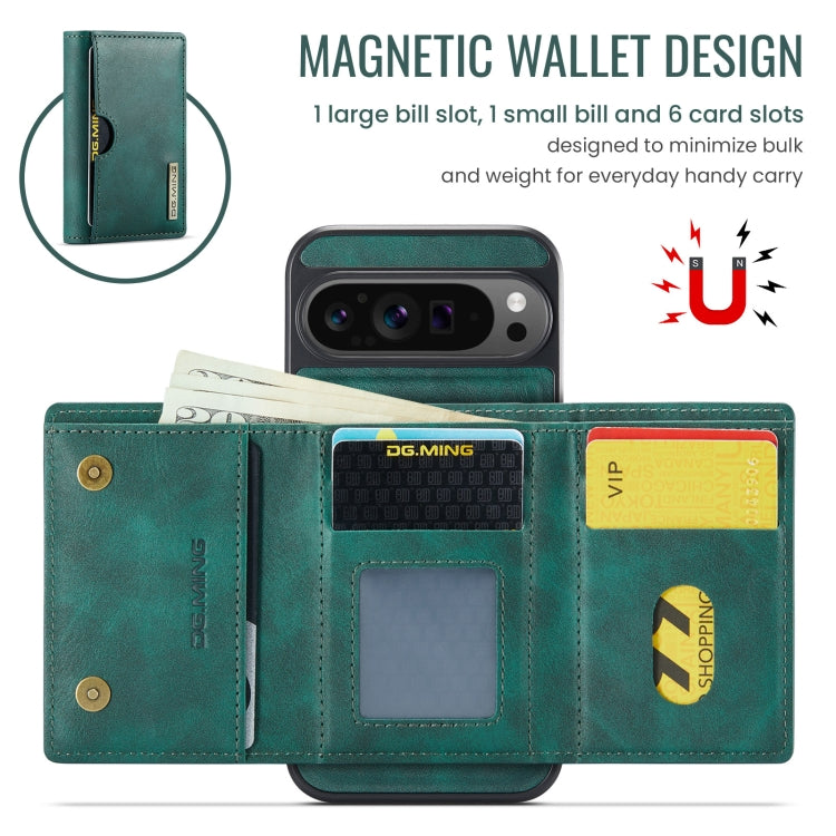 For Google Pixel 9 Pro XL DG.MING M6 Series RFID Tri-fold Card Bag Removable Leather Phone Case(Green) - Google Cases by DG.MING | Online Shopping South Africa | PMC TechLife | Buy Now Pay Later Mobicred