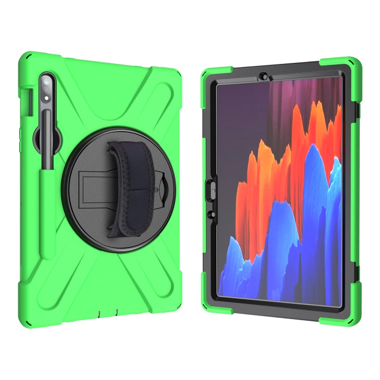 For Samsung Galaxy Tab S9 / Galaxy Tab S8 / Galaxy Tab S7 (2020) T870 Shockproof Colorful Silicone + PC Protective Case with Holder & Shoulder Strap & Hand Strap & Pen Slot(Green) - Galaxy Tab S8 Cases by PMC Jewellery | Online Shopping South Africa | PMC Jewellery | Buy Now Pay Later Mobicred