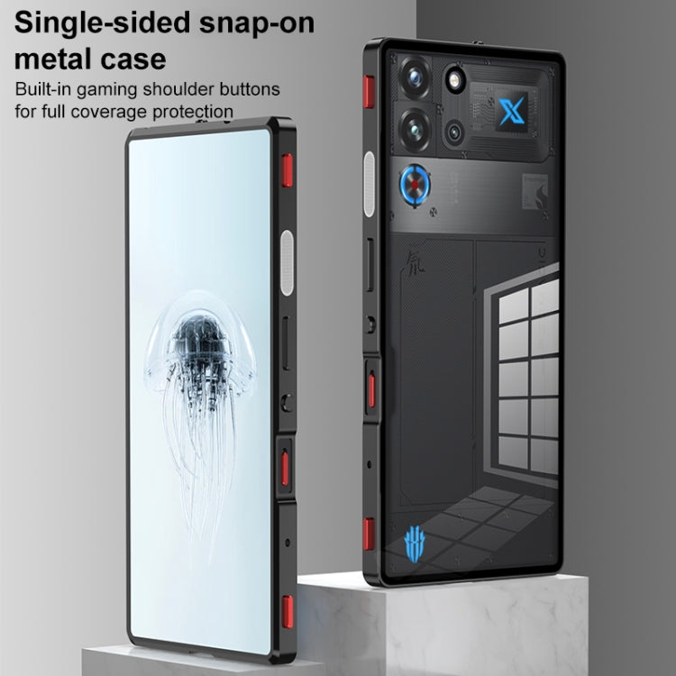 For ZTE nubia Red Magic 10 Pro / 10 Pro+ Snap Buckle Metal Frame Glass Back Panel Phone Case(Silver) - ZTE Cases by PMC TechLife | Online Shopping South Africa | PMC TechLife | Buy Now Pay Later Mobicred