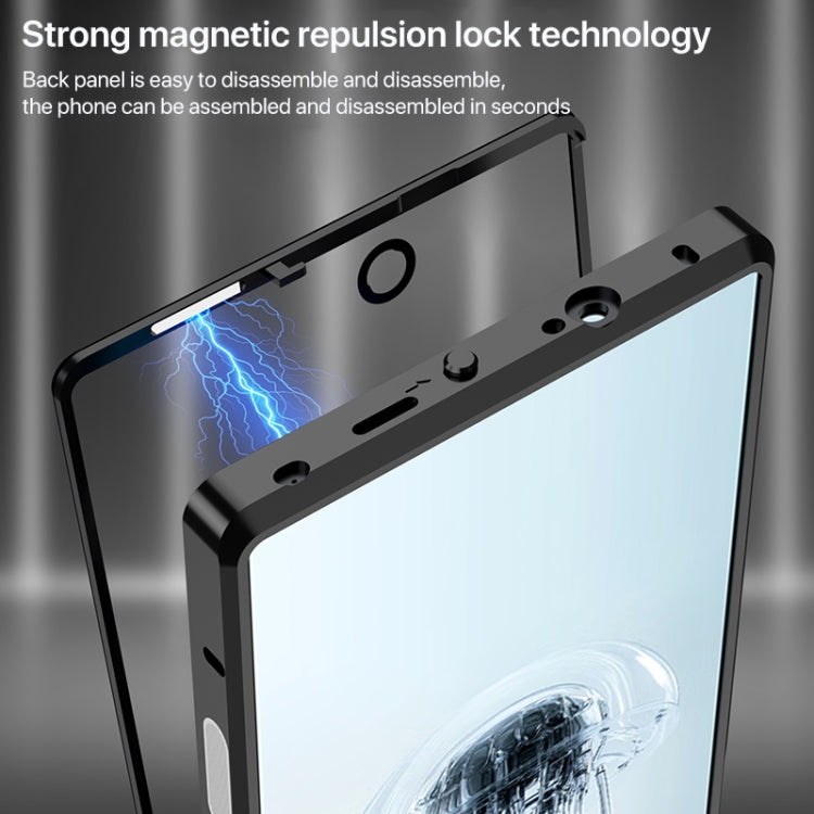 For ZTE nubia Red Magic 10 Pro / 10 Pro+ Snap Buckle Metal Frame Glass Back Panel Phone Case(Silver) - ZTE Cases by PMC TechLife | Online Shopping South Africa | PMC TechLife | Buy Now Pay Later Mobicred