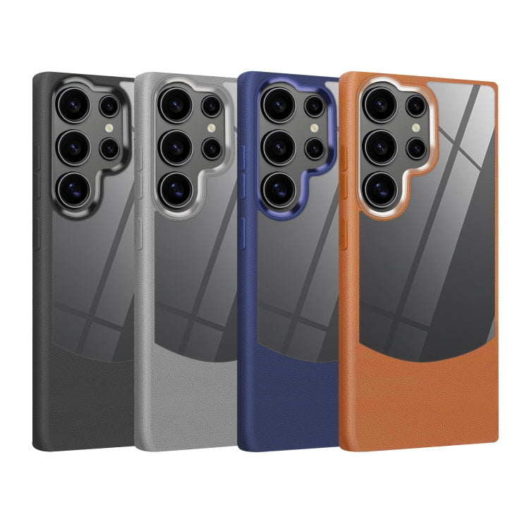 For Samsung Galaxy S25 5G Litchi Texture TPU Hybrid Acrylic Phone Case(Grey) - Galaxy S25 5G Cases by PMC Jewellery | Online Shopping South Africa | PMC Jewellery | Buy Now Pay Later Mobicred