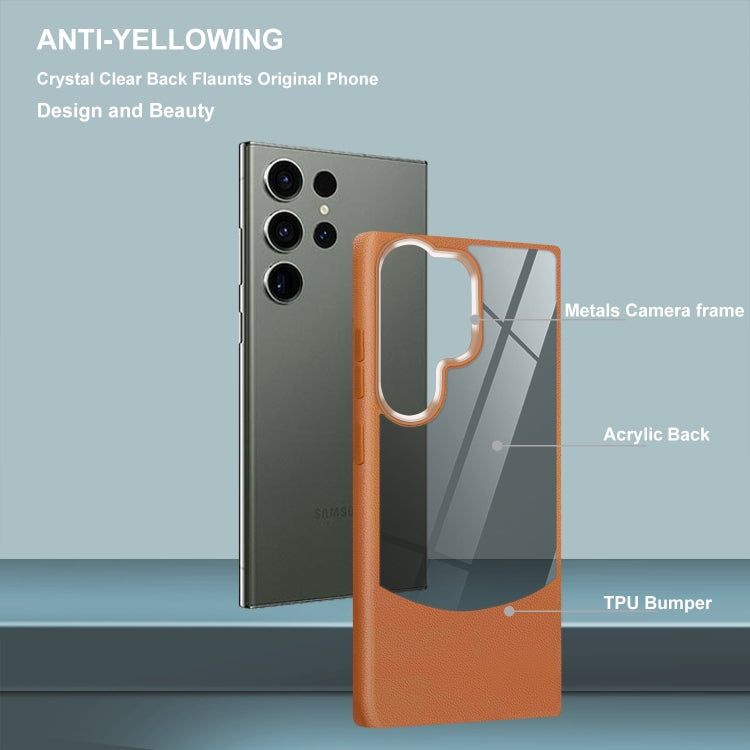 For Samsung Galaxy S25 5G Litchi Texture TPU Hybrid Acrylic Phone Case(Grey) - Galaxy S25 5G Cases by PMC Jewellery | Online Shopping South Africa | PMC Jewellery | Buy Now Pay Later Mobicred