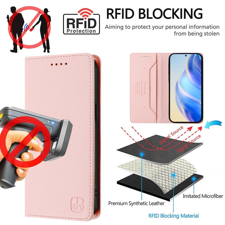 For Honor Magic6 Pro Global RC01 Dual-Folded Magnetic Suction RFID Leather Phone Case(Pink) - Honor Cases by PMC Jewellery | Online Shopping South Africa | PMC Jewellery | Buy Now Pay Later Mobicred